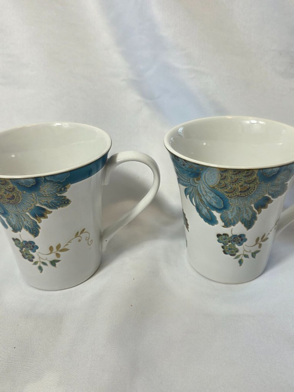 TWO 222 Fifth Eliza Teal Porcelain Mugs Teal Floral & Rim